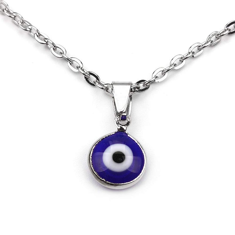 RUIZHEN Silver Leather Cord Glass Charm Evil Eye Pendant Necklace Blue Eyes Necklace (chain) - Image 1